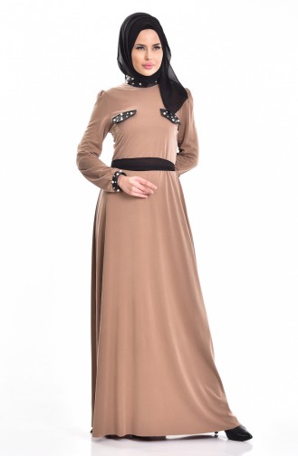 İncili Elbise 1004-01 Vizon