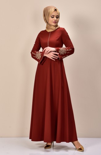 Brick Red Hijab Dress 0586-04
