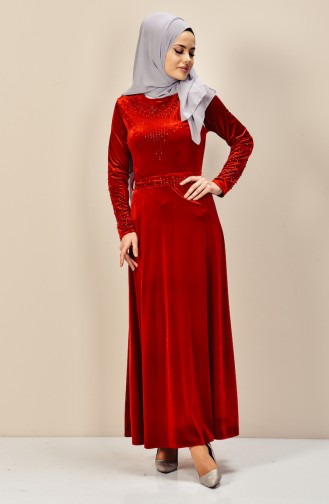 Samt Kleid aus Strassstein 3823-02 Rot 3823-02
