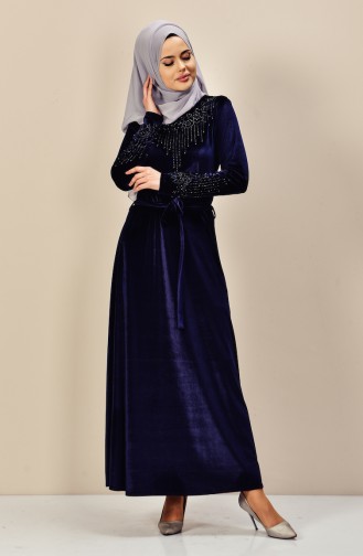 Navy Blue Hijab Dress 3823-01