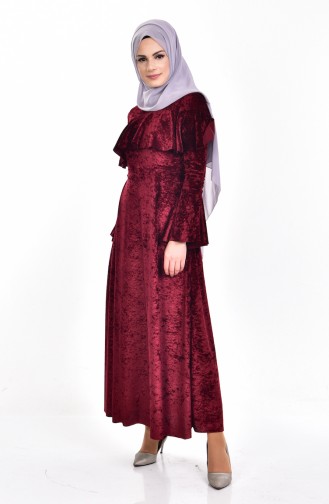 Claret Red Hijab Dress 8077-03