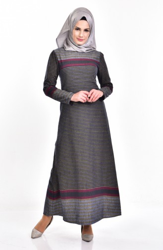 Robe a Motifs Rayure 4094-05 Gris Moutarde 4094-05