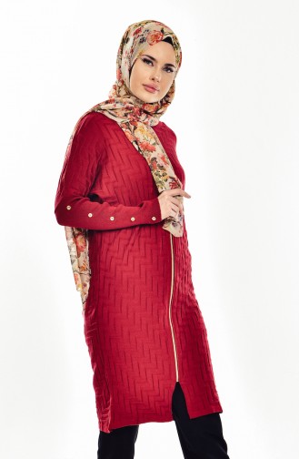 Fermuarlı Triko Hırka 3640-01 Bordo