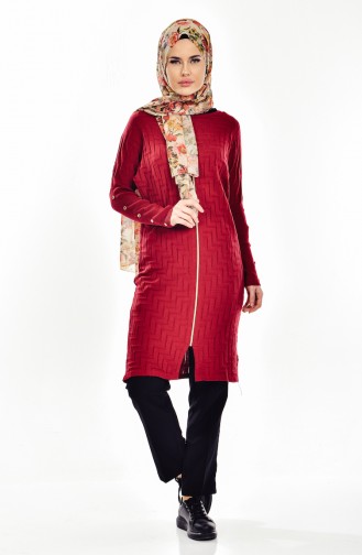 Fermuarlı Triko Hırka 3640-01 Bordo