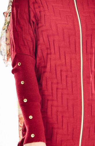Fermuarlı Triko Hırka 3640-01 Bordo