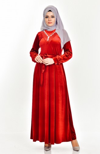 Samt Kleid mit Gürtel  5027-03 Rot 5027-03