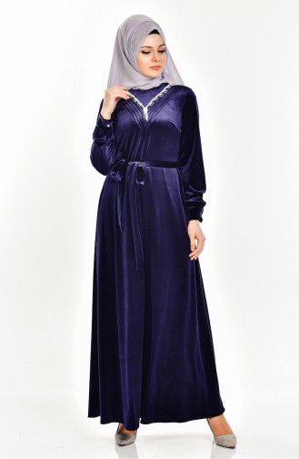 Navy Blue Hijab Dress 5027-02