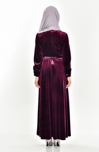 Robe Velours a Ceinture et Pierre 5027-01 Plum 5027-01