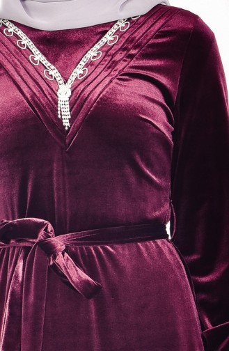 Robe Velours a Ceinture et Pierre 5027-01 Plum 5027-01