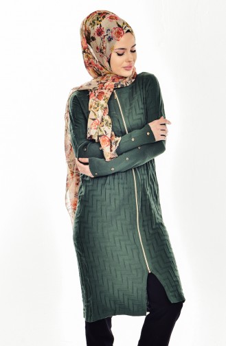 Fermuarlı Triko Hırka 3640-03 Zümrüt Yeşili