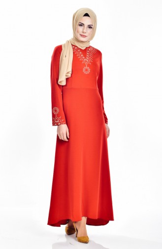 Nakışlı Elbise 3004-01 Kırmızı