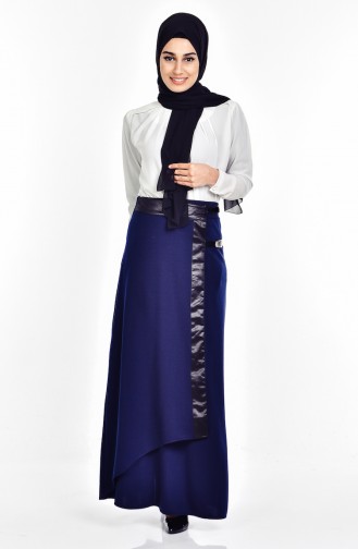 Belt Detail Knitted Skirt 8863-05 Navy Blue 8863-05