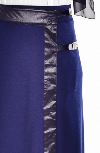 Belt Detail Knitted Skirt 8863-05 Navy Blue 8863-05