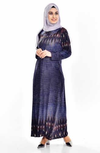 Navy Blue Hijab Dress 9002-02
