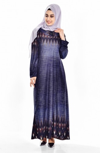 Navy Blue İslamitische Jurk 9002-02