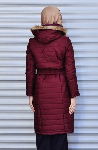 Furry Belted Padded Coat 0131-04 Claret Red 0131-04