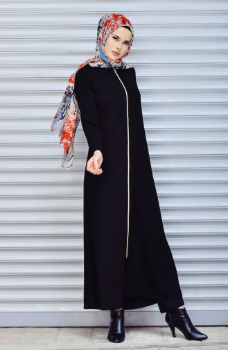 Fermuarlı Ferace 0052-01 Siyah
