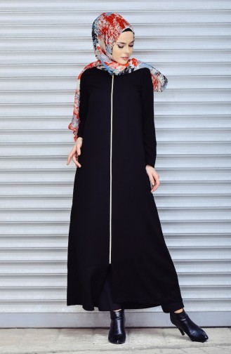 Fermuarlı Ferace 0052-01 Siyah
