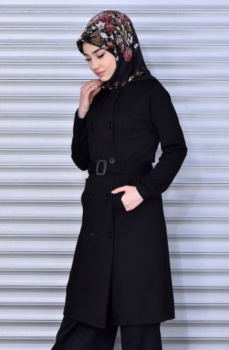 Buttoned Belted Cape 5001-01 Black 5001-01