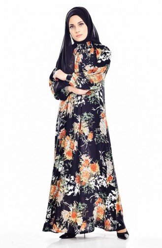 Çiçek Desenli Elbise 0060-01 Siyah