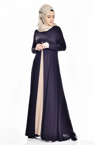 Çift Renkli Elbise 0703-04 Siyah Vizon