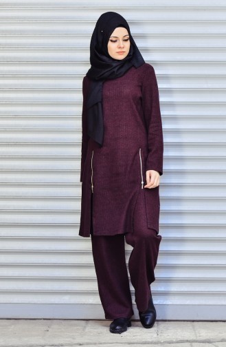 Tunik Pantolon ikili Takım 9188-02 Bordo