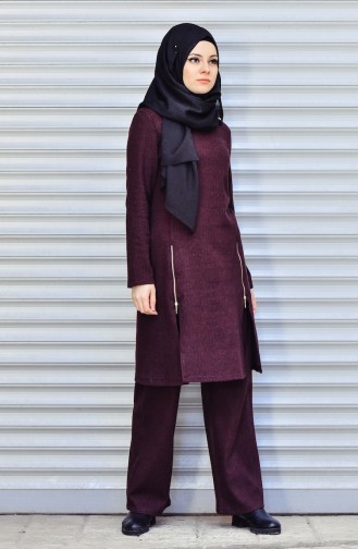 Tunik Pantolon ikili Takım 9188-02 Bordo