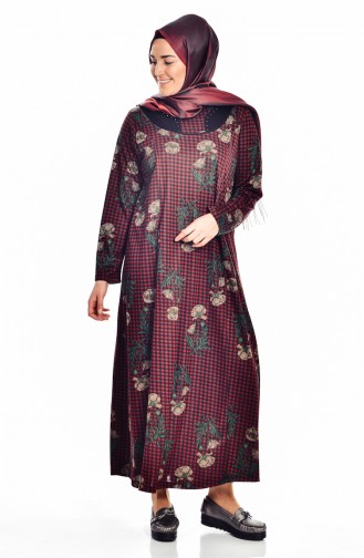 Claret Red Hijab Dress 4848C-02