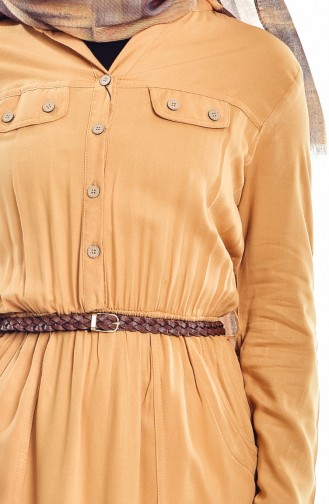 Kemerli Cepli Elbise 3197-04 Hardal