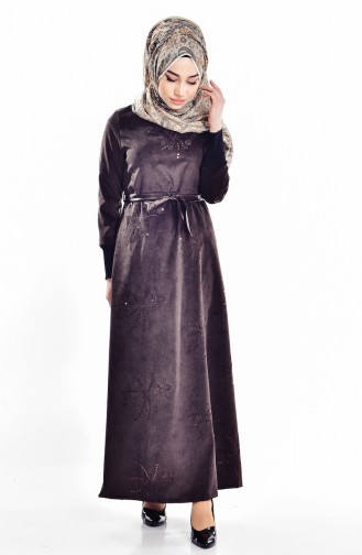 Dark Brown Hijab Dress 1475-01