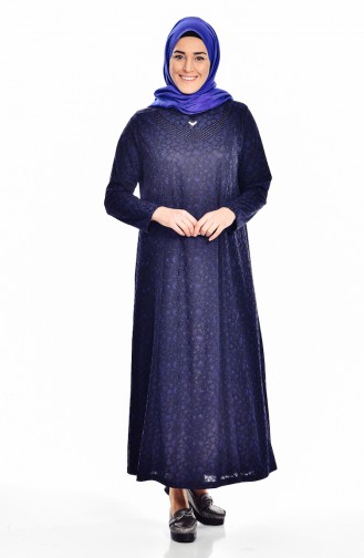 Navy Blue Hijab Dress 4424-04