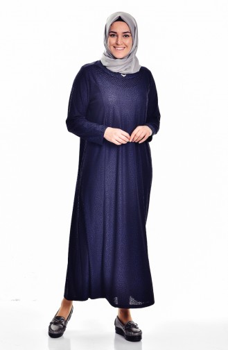 Navy Blue Hijab Dress 4424B-01