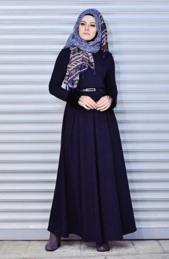 Navy Blue Hijab Dress 4503-02