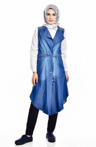Jeans Weste mit Schnürer 1106-01 Dunkelblau 1106-01