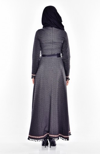 فستان بتصميم حزام خصر جلد 0595-01 لون أسود 0595-01