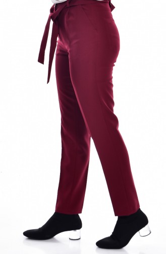 Straight Leg Trousers with Belt 5050-08 Claret Red 5050-08