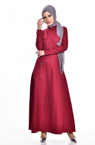 Claret Red Hijab Dress 7161-10