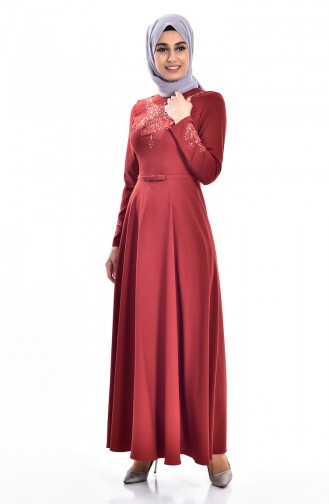 Brick Red Hijab Dress 0613-03