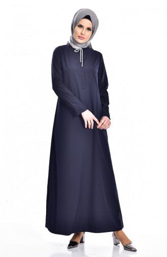 Navy Blue Hijab Dress 0163-02