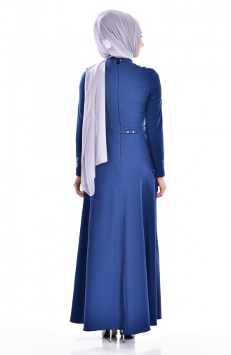Pullu Kemerli Elbise 0613-02 Mavi