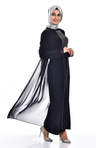 Robe de Soirée avec Pierre Grande Taille 5919-04 Noir 5919-04