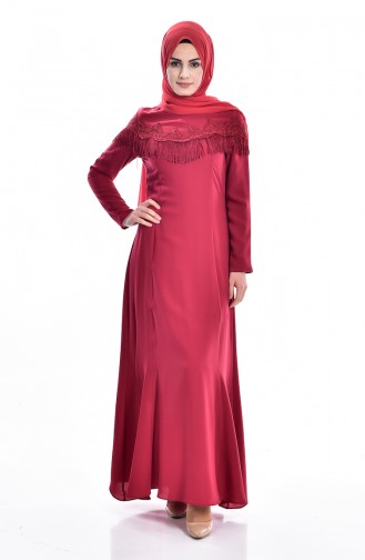 Claret Red Hijab Dress 7537-05