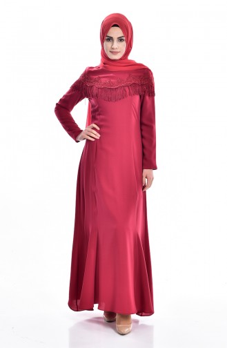 Kleid mit Fransen  7537-05 Weinrot 7537-05