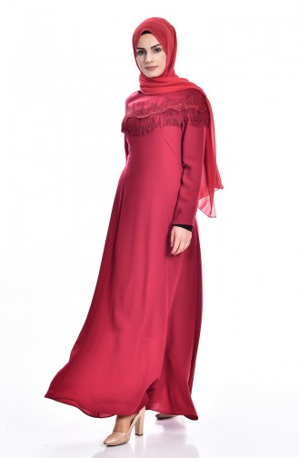 Claret Red Hijab Dress 7537-05