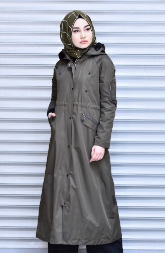شوكران معطف واق من المطر بتصميم موصول بقبعة و كباس 35775-05 لون أخضر كاكي 35775-05