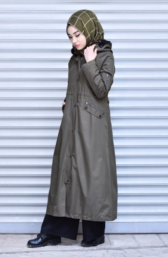 شوكران معطف واق من المطر بتصميم موصول بقبعة و كباس 35775-05 لون أخضر كاكي 35775-05