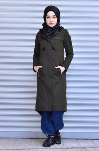 Trench Coat a Fermeture et Capuche 35767-06 Khaki Foncé 35767-06