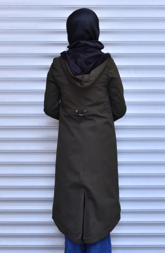 Trench Coat a Fermeture et Capuche 35767-06 Khaki Foncé 35767-06