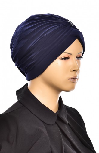 Turban Bonnet Prêt avec Perles 1007-02 Bleu Marine 1007-02