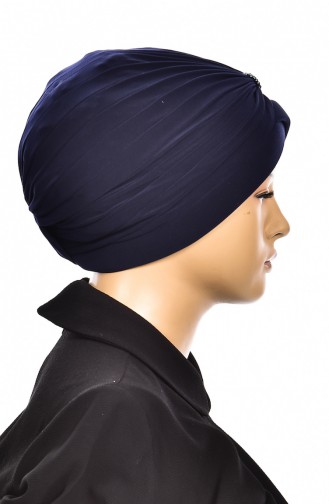 Turban Bonnet Prêt avec Perles 1007-02 Bleu Marine 1007-02